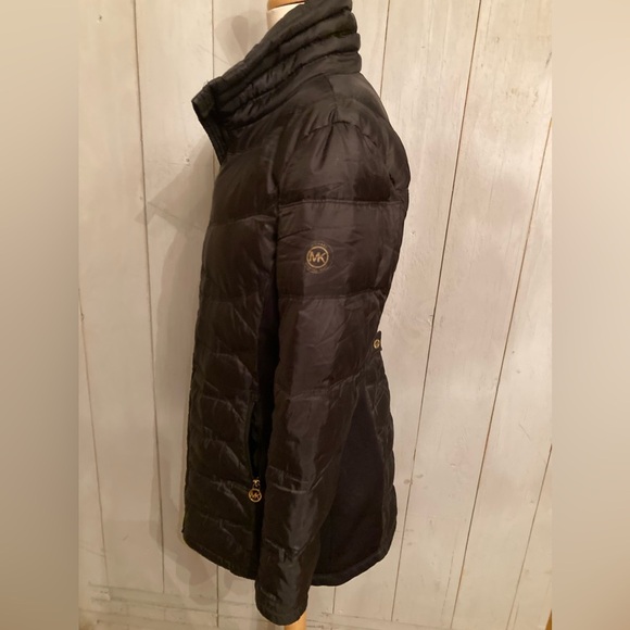 Michael Kors MK Women's Puffer Jacket Coat Black Gold Logo Zipper Pulls Long S-M - Picture 8 of 8